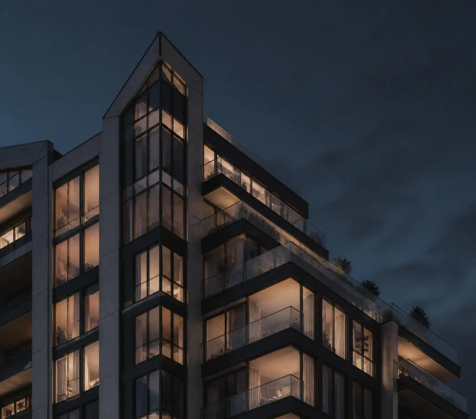 Edifício residencial moderno ao anoitecer em Uberaba